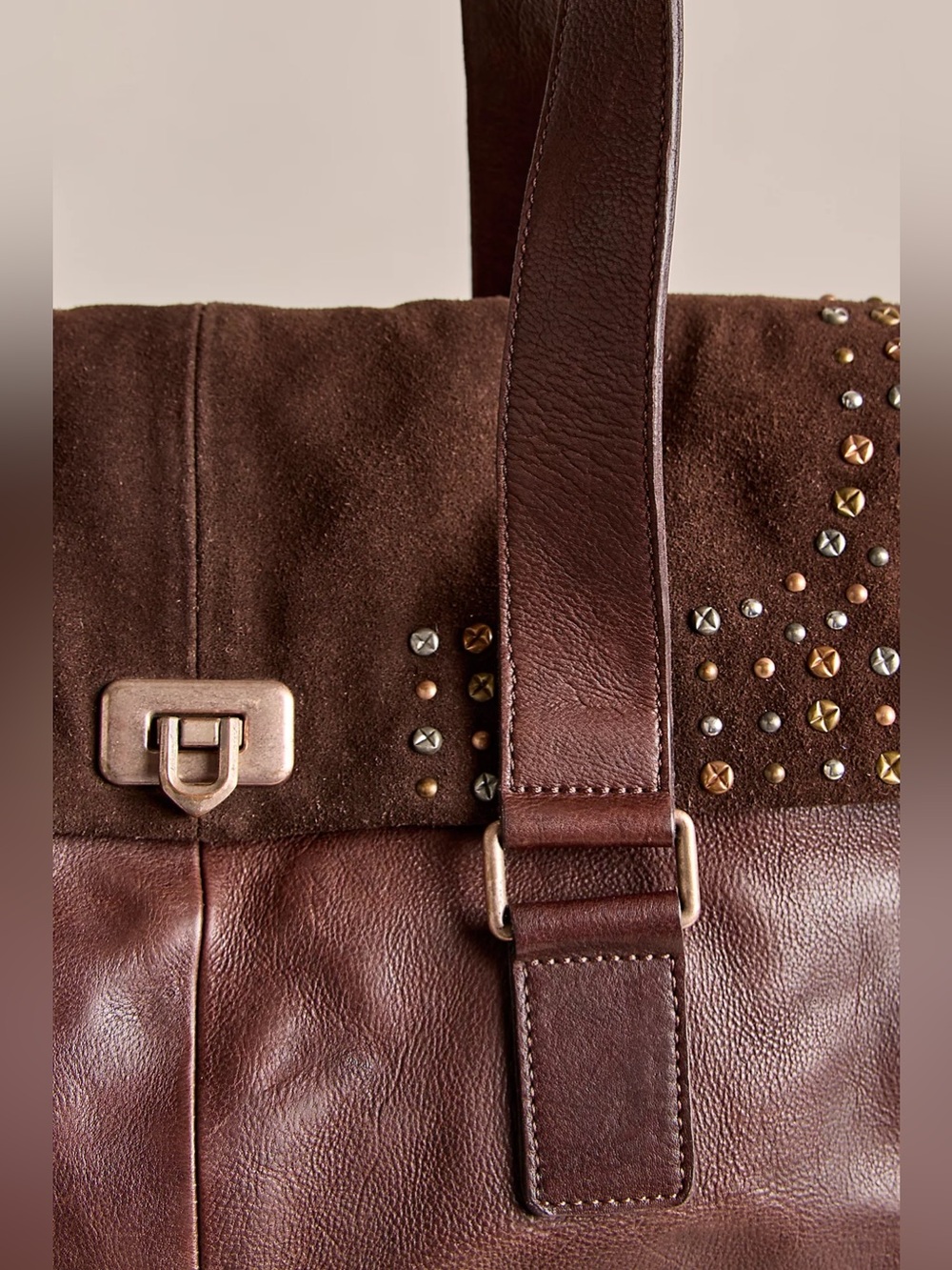 NWT We The Free Shay Stud Leather Tote ~ Espresso ~ STILL IN PACKAGING! Giftable - Picture 5 of 11